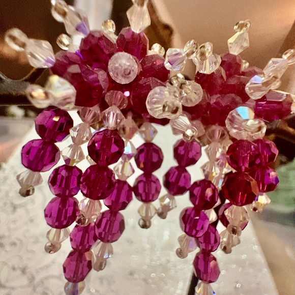 Vintage Raspberry Crystal & Clear Cluster Beauty Sm drop New Earring - Picture 11 of 12